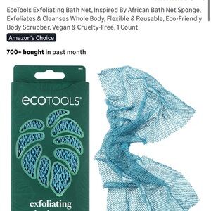 ecotools Exfoliating Bath Net in Teal and Dark Green Packaging